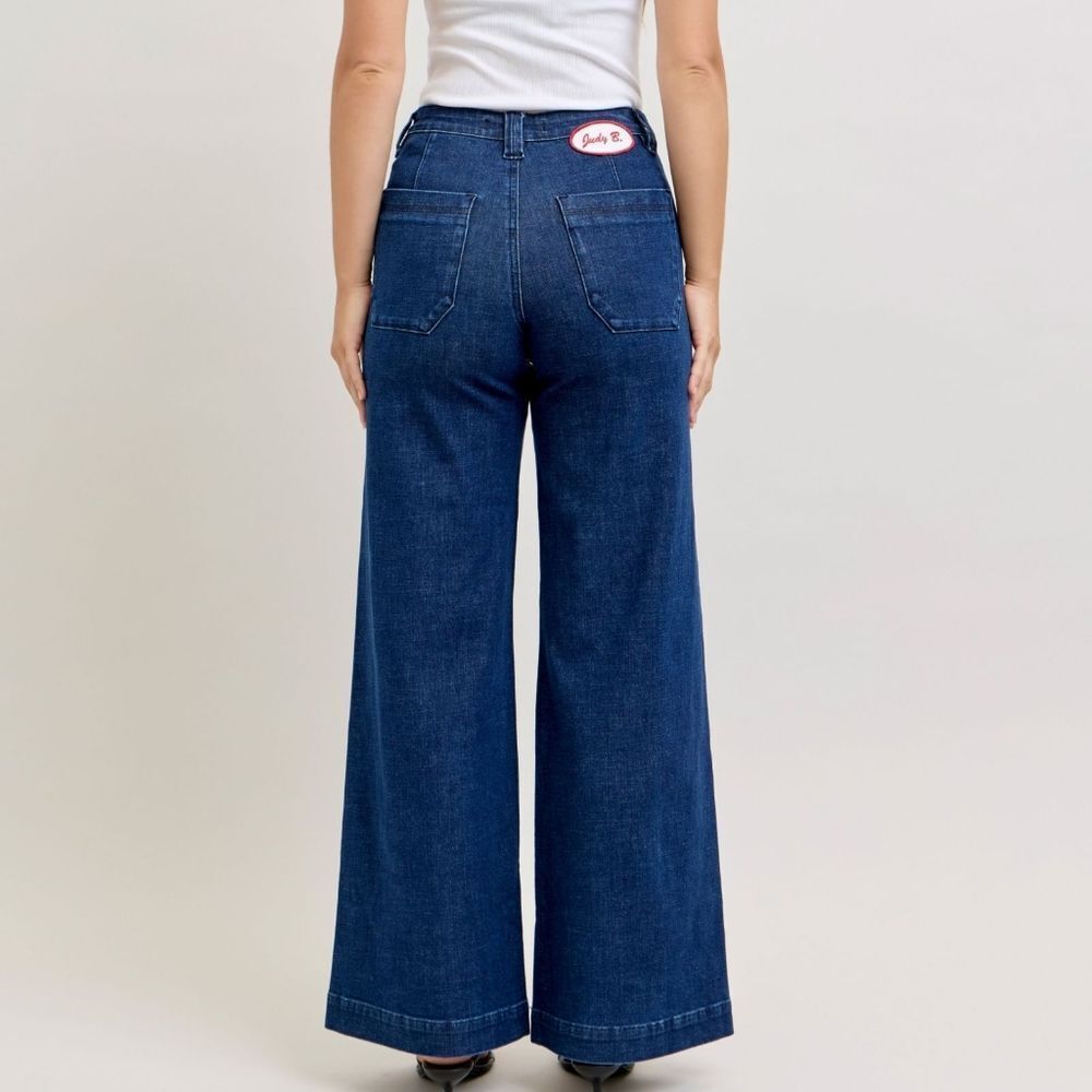 Judy Blue Women's High-Waisted Retro Fit  Denim Wide Jeans with Patch Pocket - Picture 7 of 11